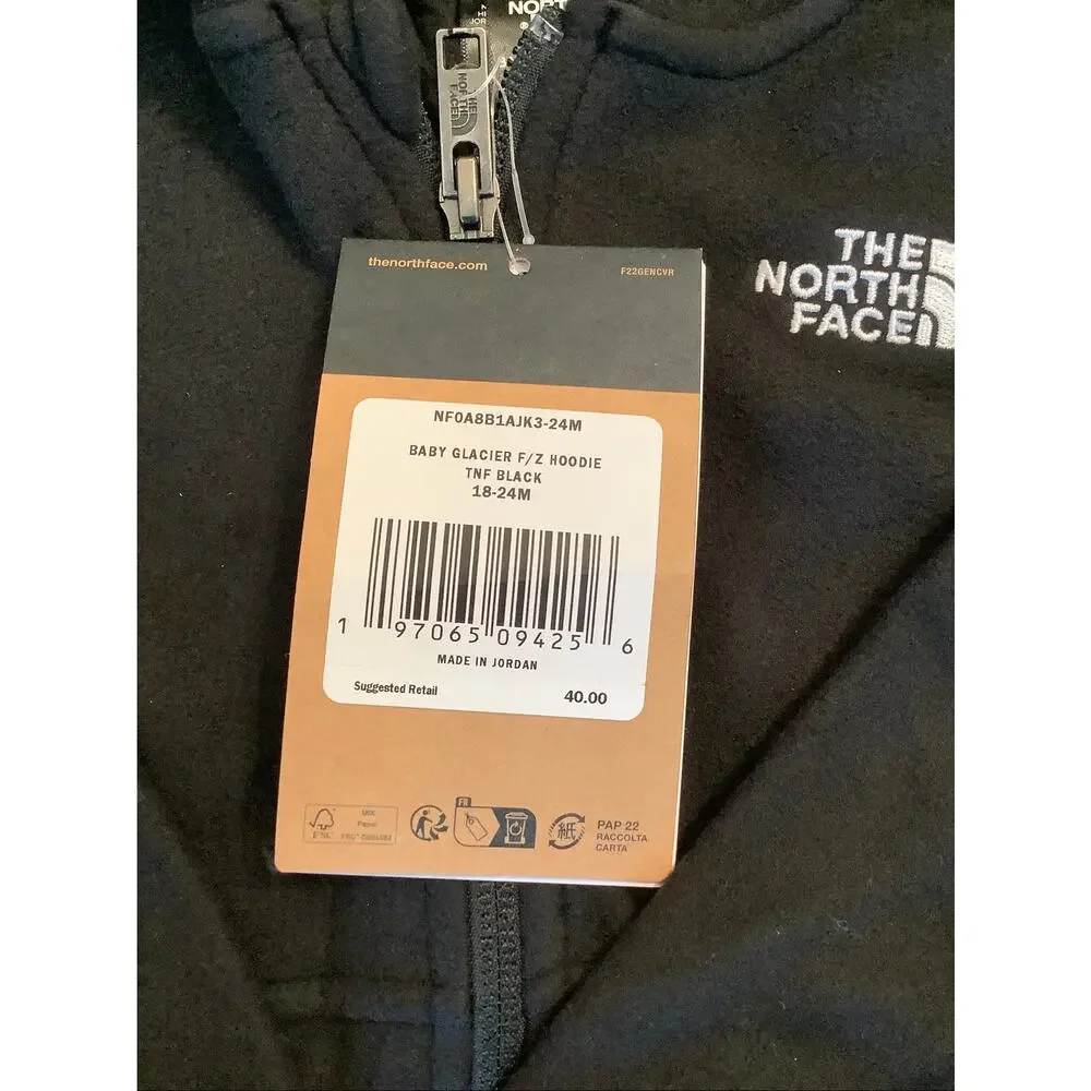The North Face Baby 18-24M Black Glacier Fleece Full Zip Hoodie Jacket B23-2